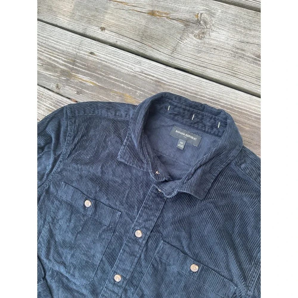 Banana Republic Corduroy Trucker Jacket Mens‎ Navy Button Front Cotton XL